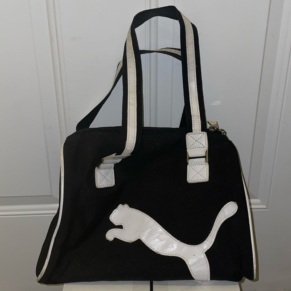 🖤 VINTAGE Y2K PUMA BLACK & WHITE SMALL MINI HAND DUFFEL BAG PUMA CAT LOGO 🖤